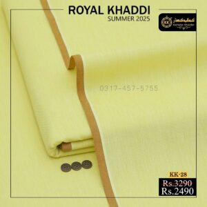 KK-28 Lemon Yellow Royal Khaddi Summer Khaddar